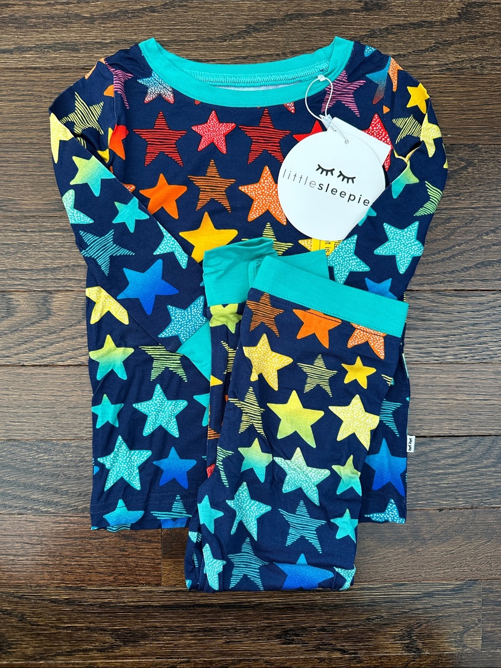 Little Sleepies Navy Star Pajama Set with Teal Trim